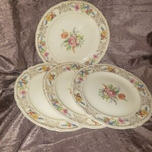 🌹Set Of 4 Vintage Edwin M Knowles China Pink Roses Floral Gold Filigree Scrolls